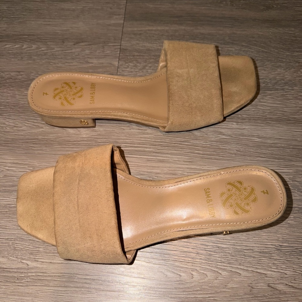Tan Suede Slide Sandals